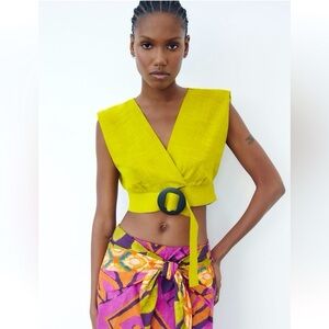 Zara Lime Green V-Neck Top size small nwot